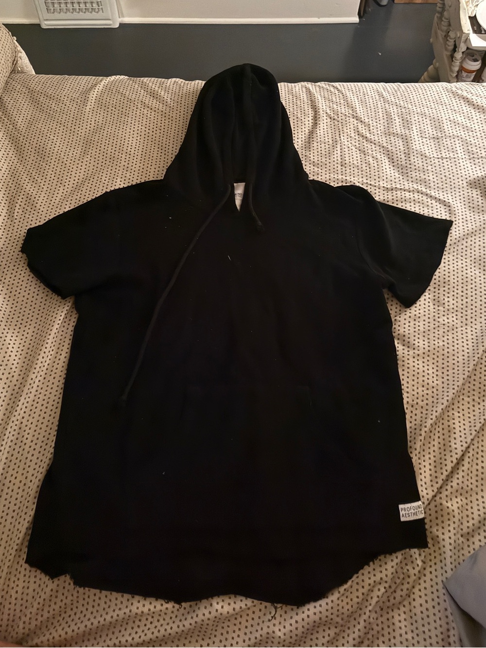 Short Sleeve Reversed French Terry Pullover Raw-Cut Hoodie